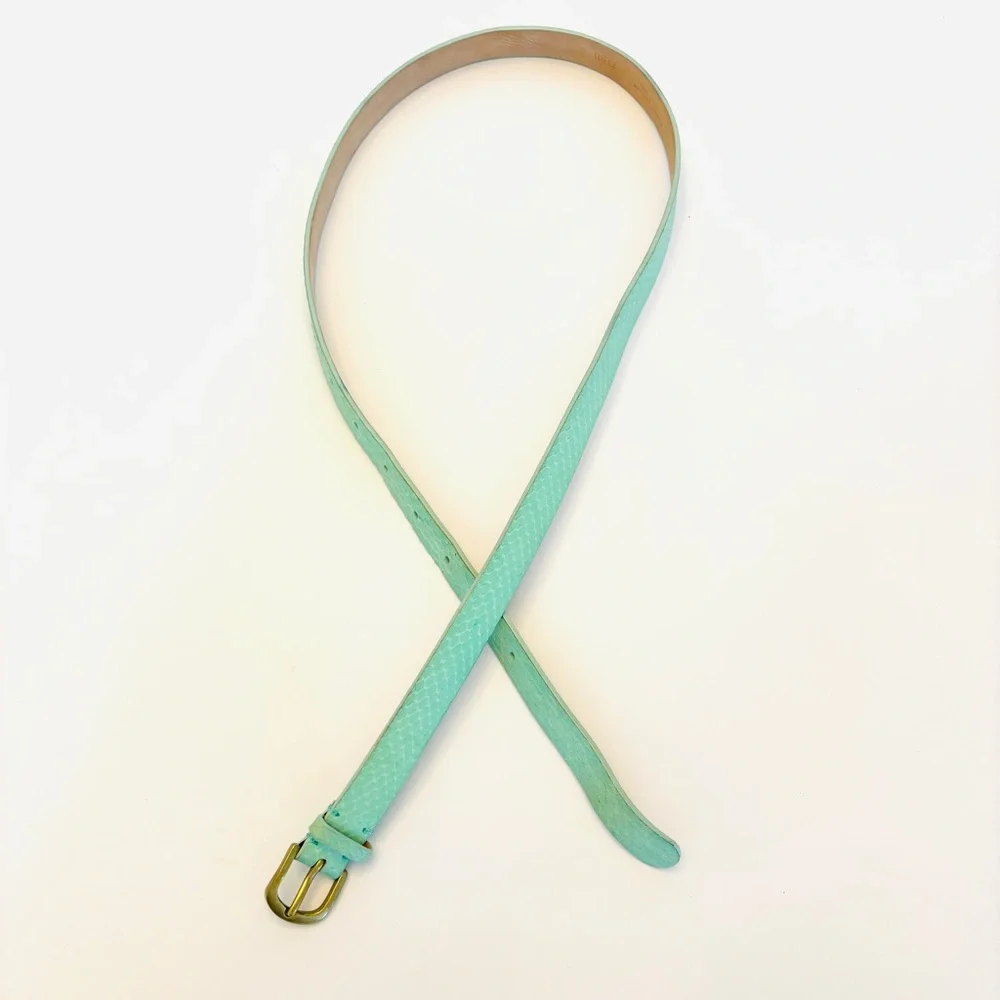 J. Crew Mint Green Textured Leather Belt with Gold Buckle - Picture 4 of 5